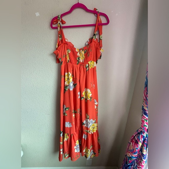 Lulu’s Forever Floral Orange Floral Print Tie-Strap Slit Ruched  Maxi Dress XL - Picture 7 of 11